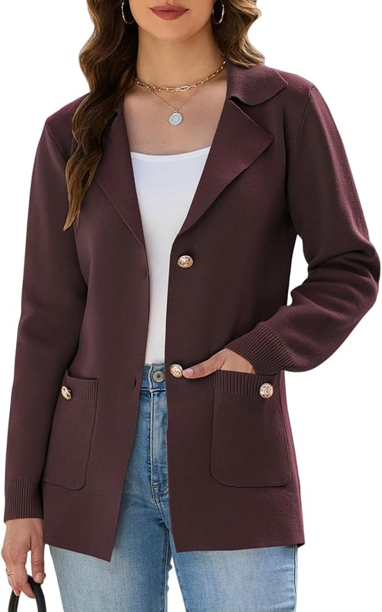 Women's Sweater Blazers Bussiness Casual Jacket Long Sleeve Cardigan Button Front Lapel Suit with... | Amazon (US)