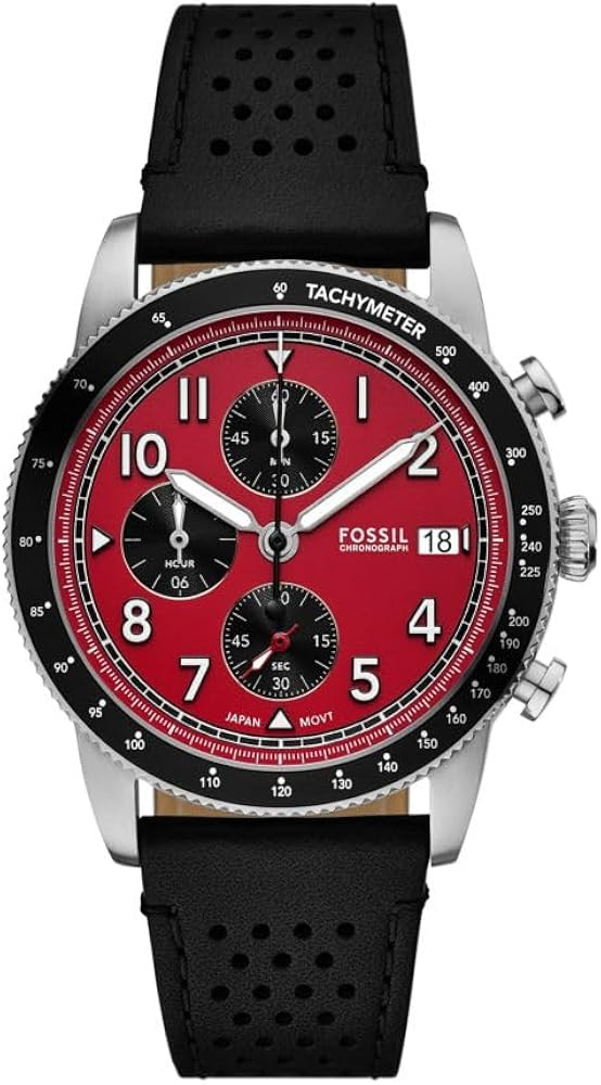 Fossil Men's Sport Tourer Chronograph Black Leather Watch | Amazon (US)