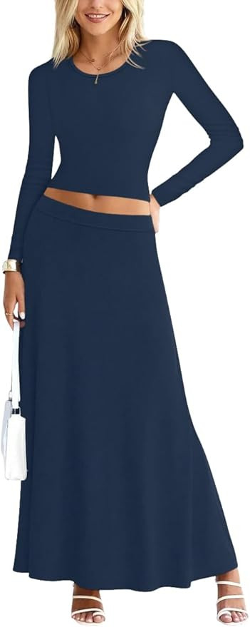 Sweet Hearts 2 Piece Sets for Women- Casual Modal Maxi Skirt Long Sleeve Crop Tops Womens 2 Piece... | Amazon (US)