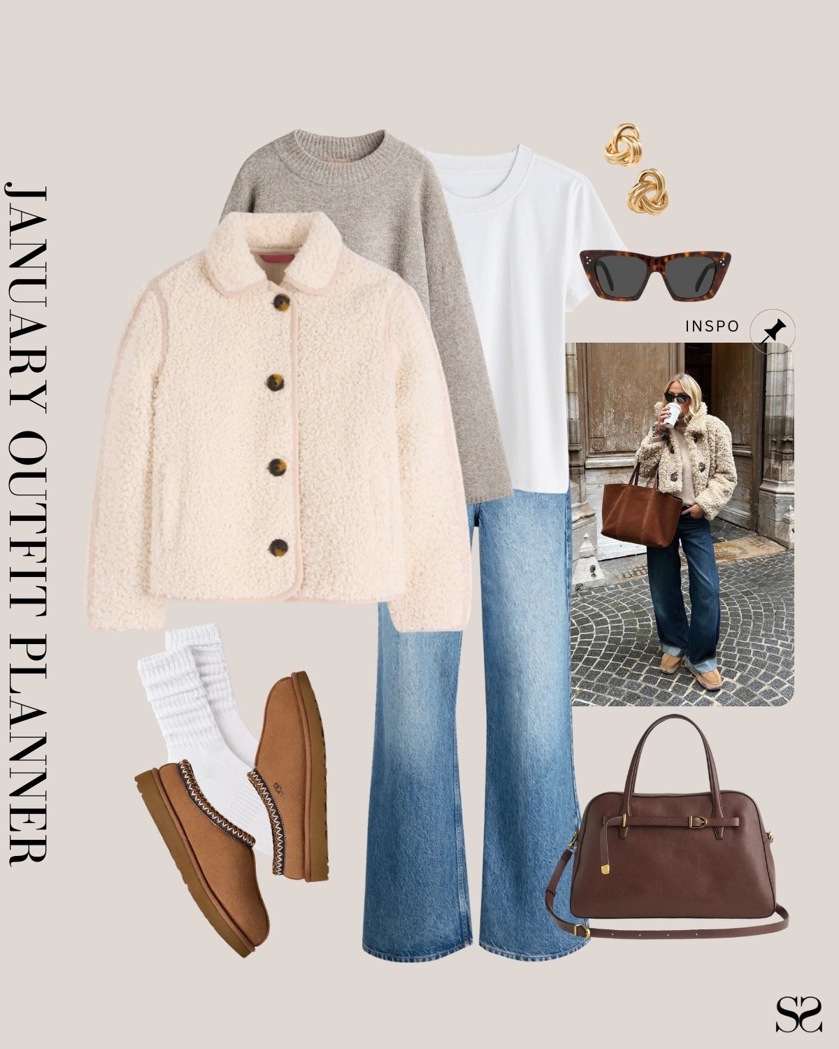 Monthly outfit planner JANUARY: Winter outfits | wide leg jean, Sherpa jacket, sweater, Uggs, winter layers 

#classicstyle #LTKstyletip #winteroutfit #casualoutfit

Image inspo credit: Pinterest 

#LTKgrwm #LTKootd #LTKSeasonal