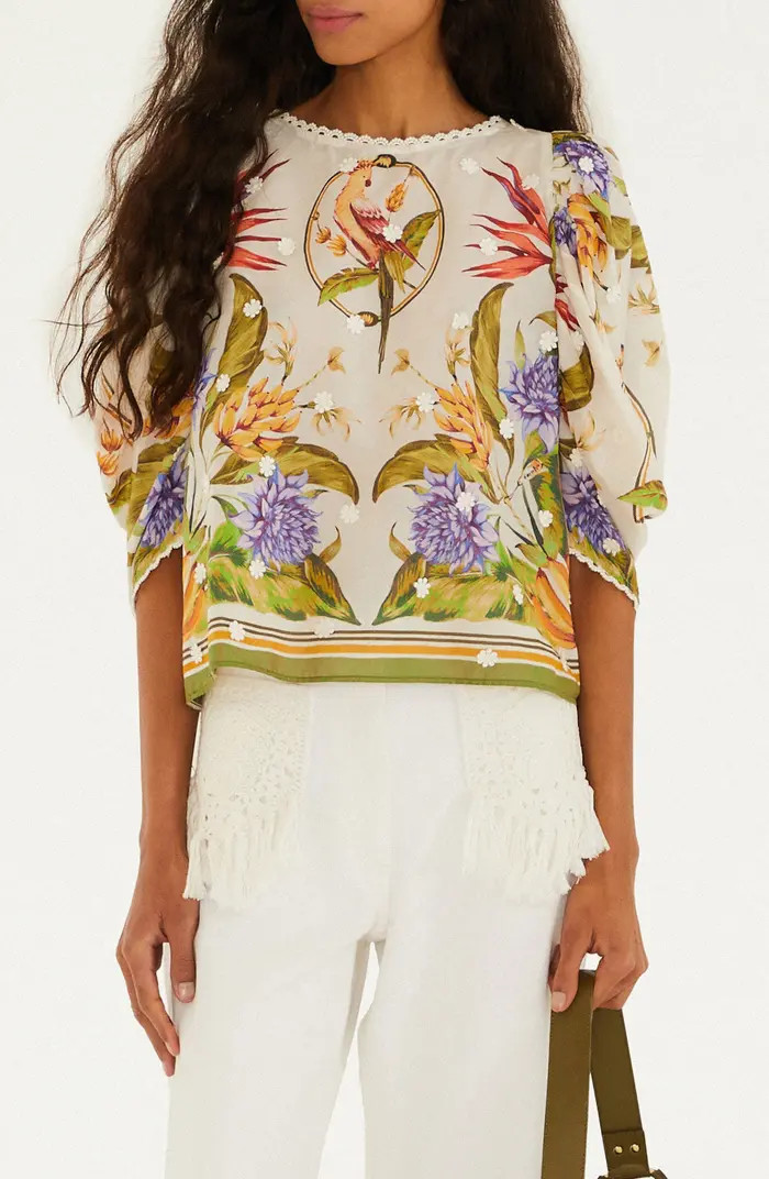 Tropical Print Lace Trim Top | Nordstrom
