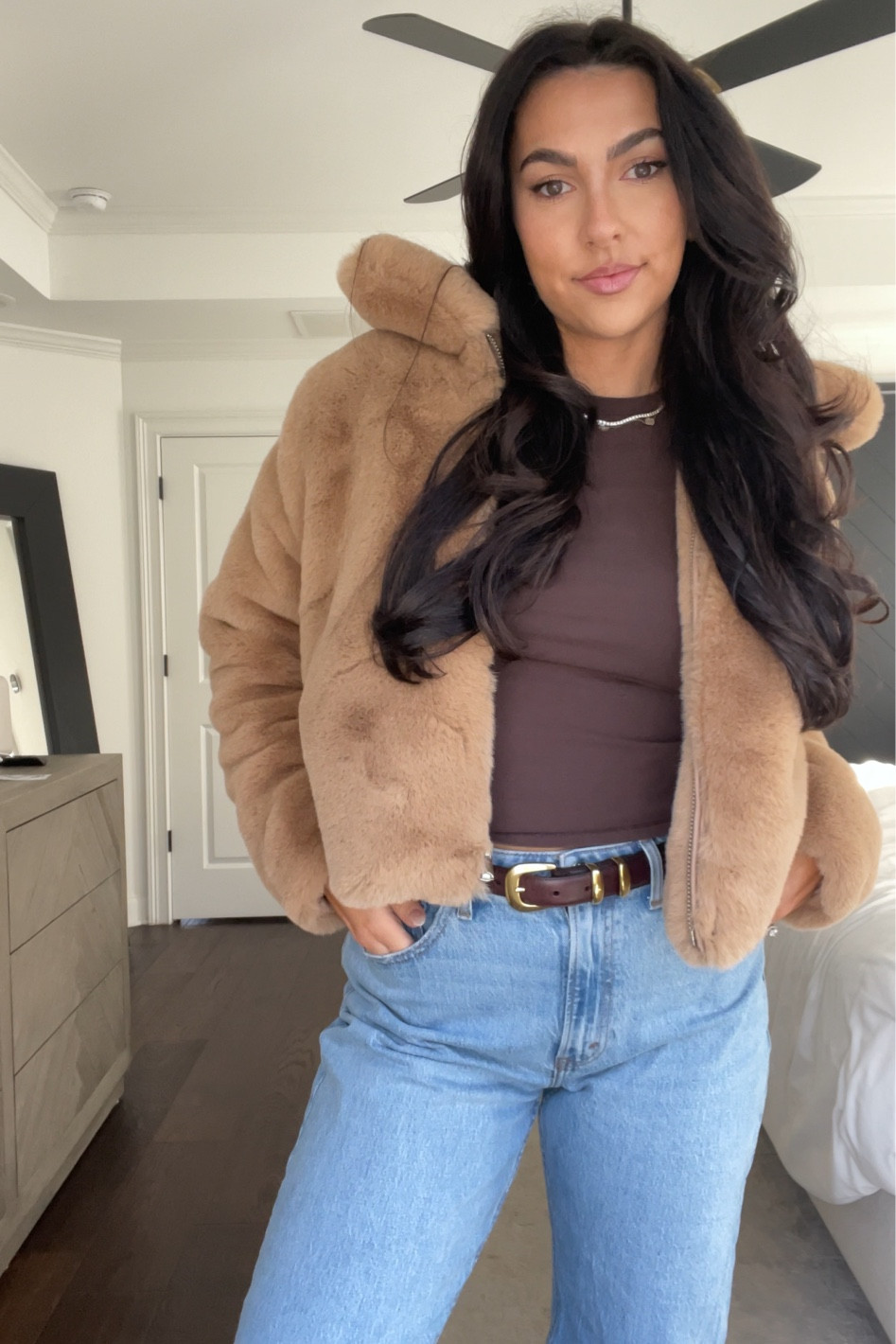 Easy winter outfit old navy fur coat fitted tshirt jeans belt boots 

#LTKStyleTip #LTKSeasonal #LTKFindsUnder100