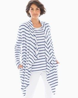 Slub Terry Open Front Cardigan Zen Stripe Bright White | Soma Intimates