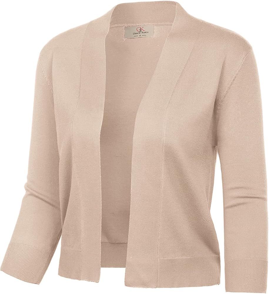 GRACE KARIN Women's 3/4 Sleeve Knit Cropped Cardigan Sweaters Open Front Bolero Shrugs Coat Tops S-3 | Amazon (US)