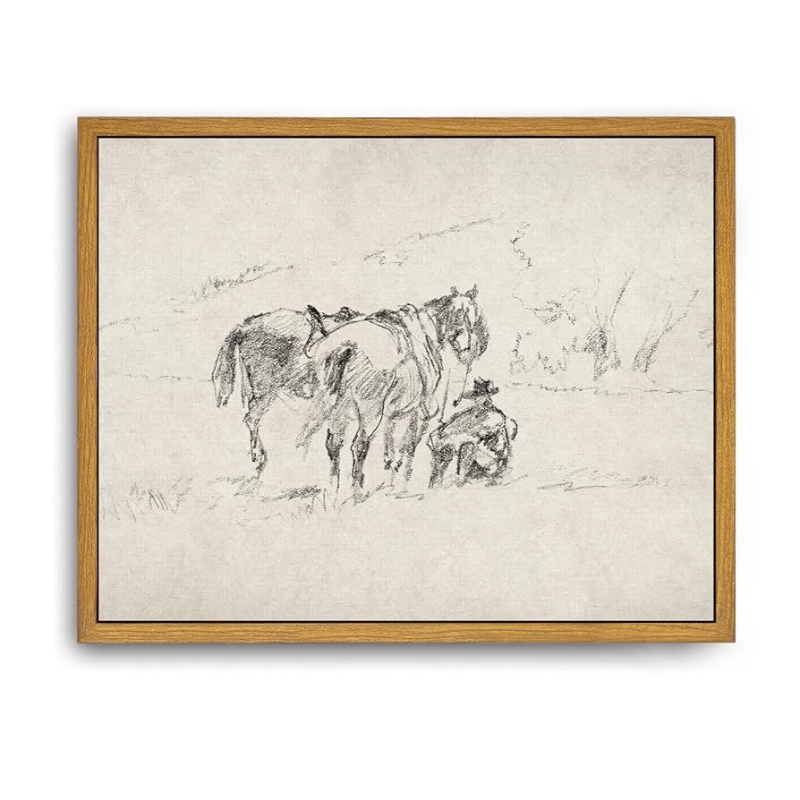 Roslynity Framed Canvas Wall Art Vintage Print Paintings Western Cowboy Horses Sketch Minimalist ... | Amazon (US)