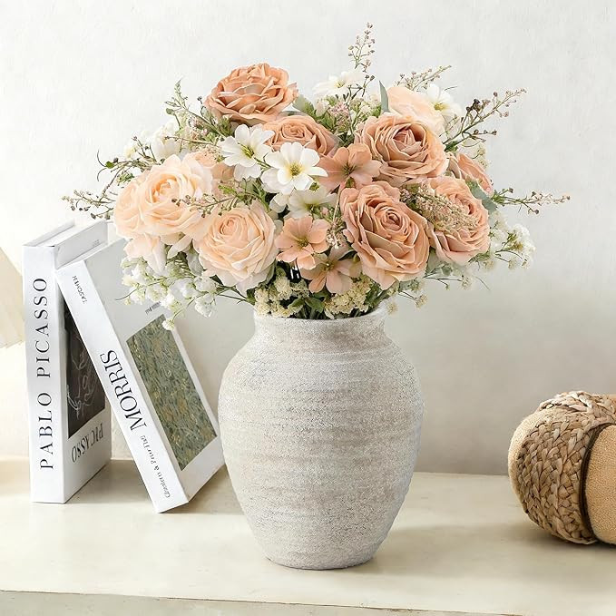 Ceramic Flower Vase - 7.4 Inch Farmhouse Rustic Vase for Home Decor Handcrafted Pottery Vase Smal... | Amazon (US)
