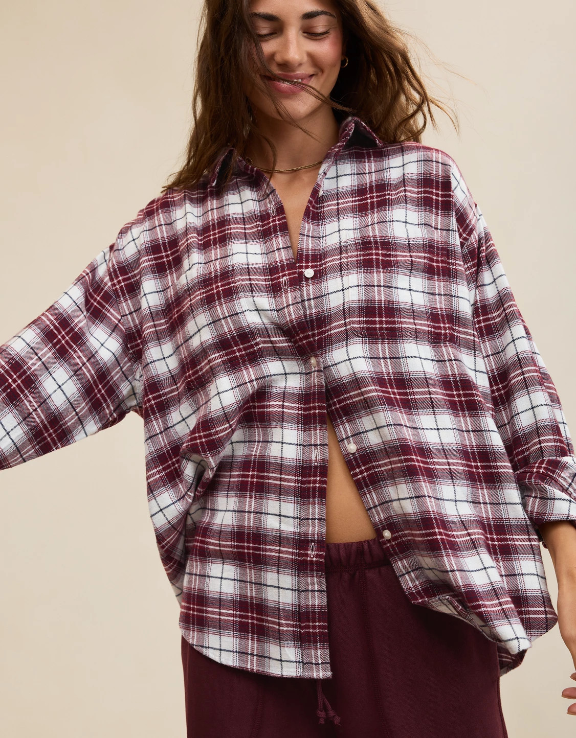 30-50% off Aerie & AE New + Bestseller Aerie Anytime Fave Flannel Oversized Shirt | Aerie