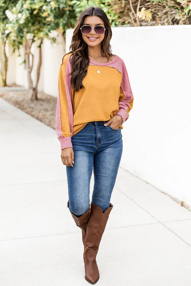Fall For You Mustard And Pink Colorblock Blouse FINAL SALE | Pink Lily