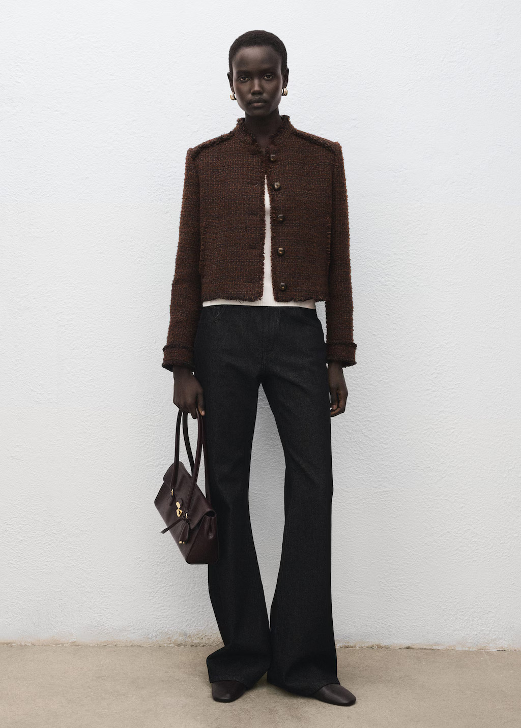 Tweed jacket with frayed ends brown - Woman - M - MANGO | Mango (US/MX/AU)
