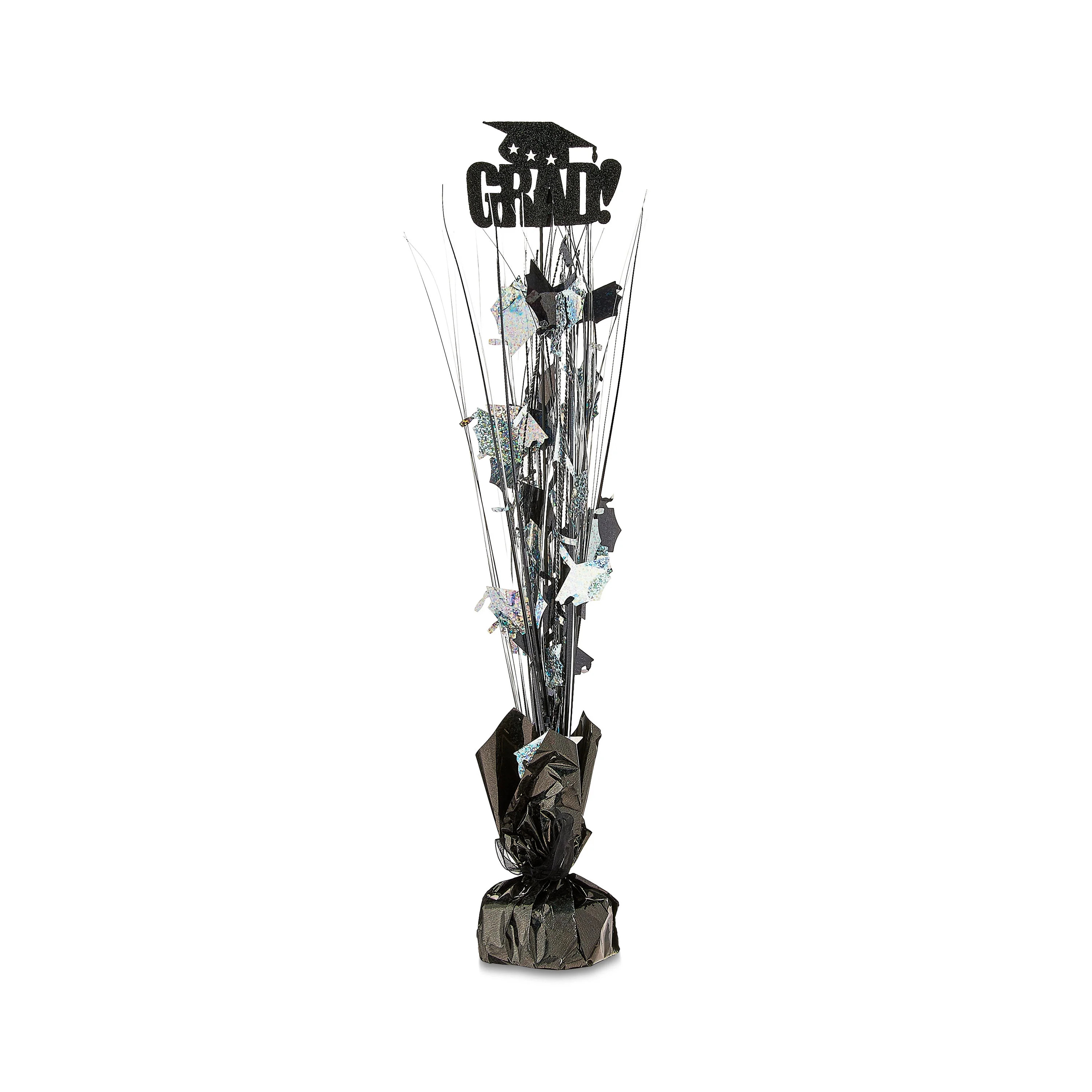 Graduation Black and Silver Grad Tinsel Spray Centerpiece with Weighted Base, 17", by Way To Cele... | Walmart (US)