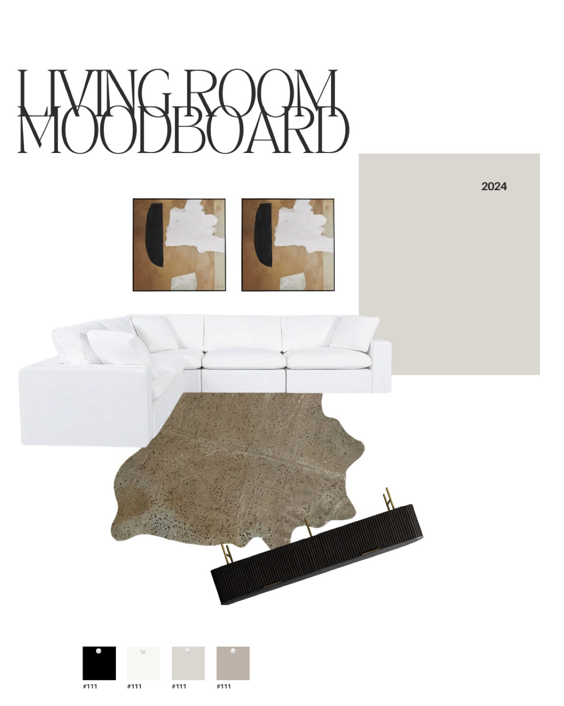 Lux neutral texture living room with white sofa and black console 