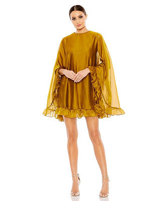 Women's Ieena High Neck Ruffle Hem Cape Mini Dress | Macy's