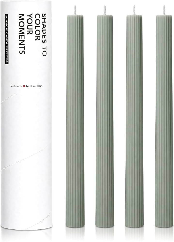 10" Ribbed Candle Sticks, Sage Green, 4-Pack, Unscented Taper Candles | Amazon (US)