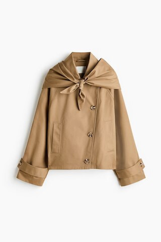 H & M - Short Trench Coat with Scarf - Dark Beige | H&M (US + CA)
