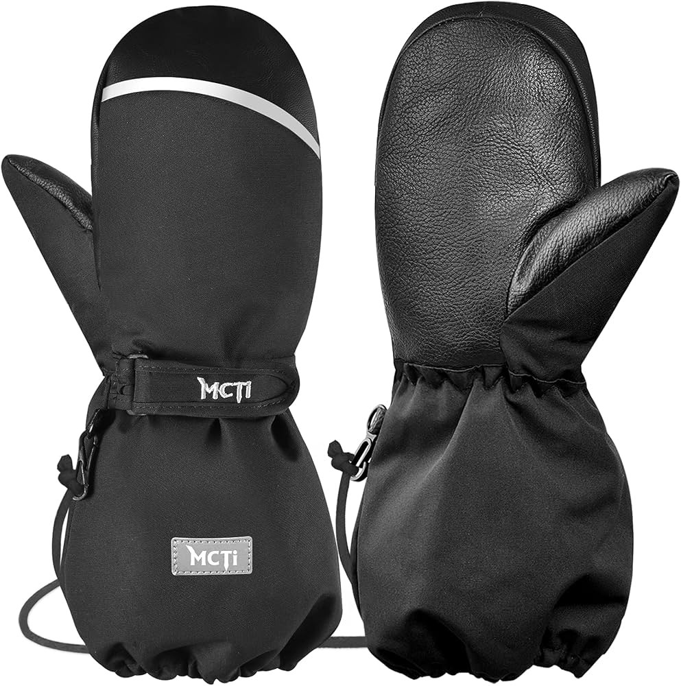 MCTi Kids Mittens Waterproof Winter Ski Warm Sherpa Lined Long Cuff with String | Amazon (US)