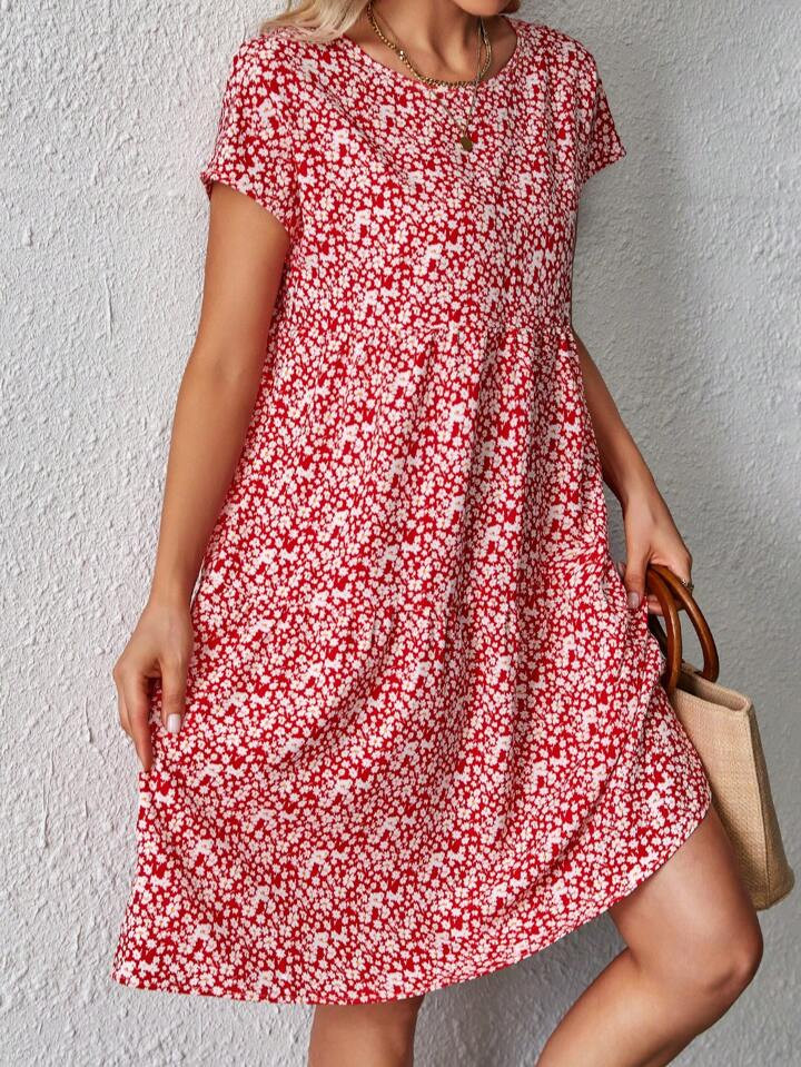 EMERY ROSE Ditsy Floral Print Batwing Sleeve Smock Dress | SHEIN