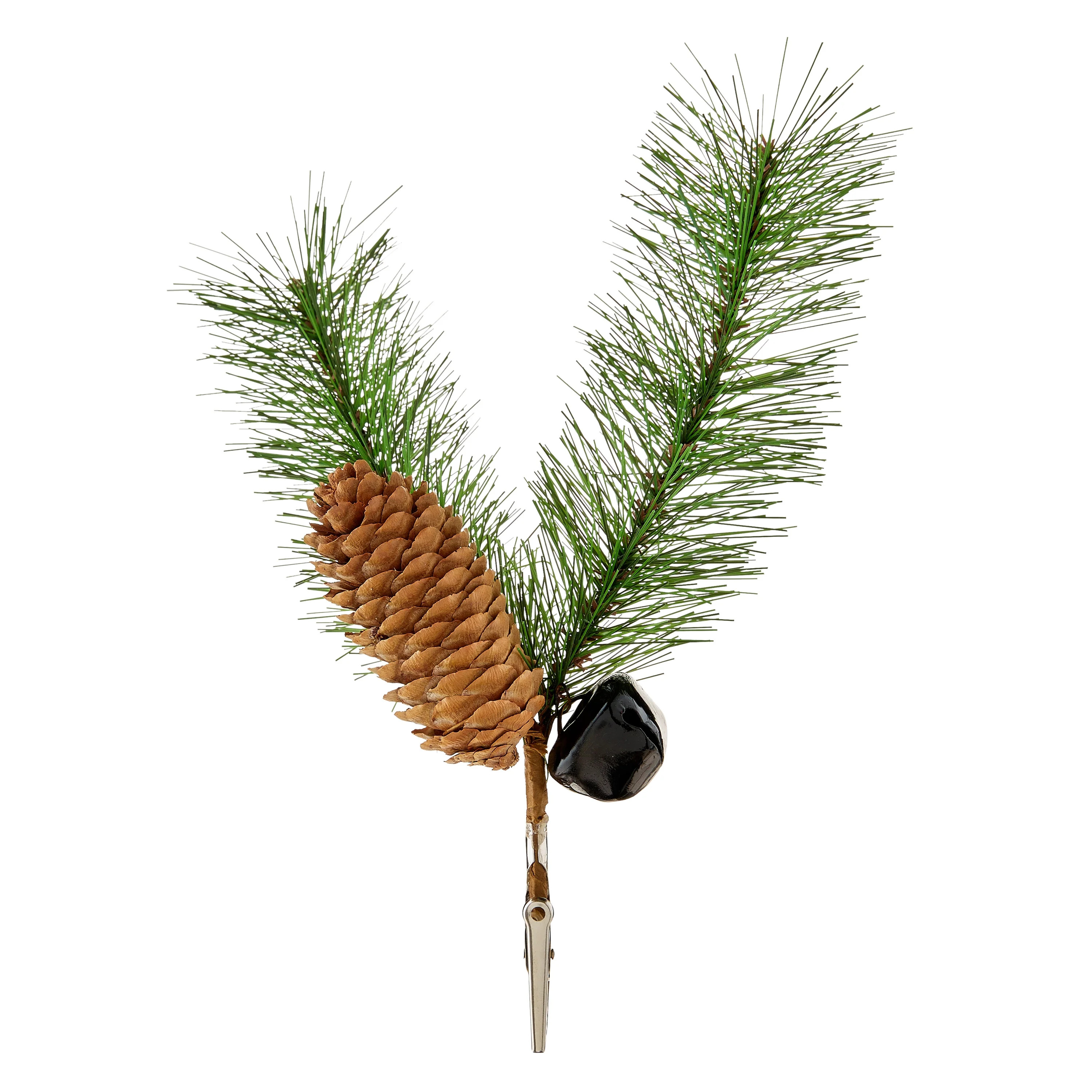 Green Pine with Pinecone And Jingle Bell Clip On Ornament, 8.2 in, by Holiday Time - Walmart.com | Walmart (US)