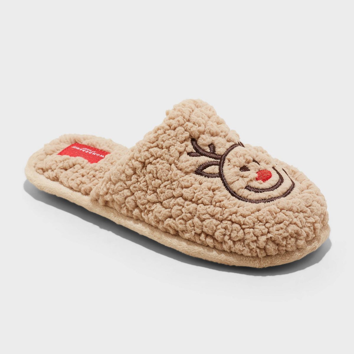 Women's Holiday Reindeer Happy Face Scuff Slippers - Wondershop™ Brown S | Target