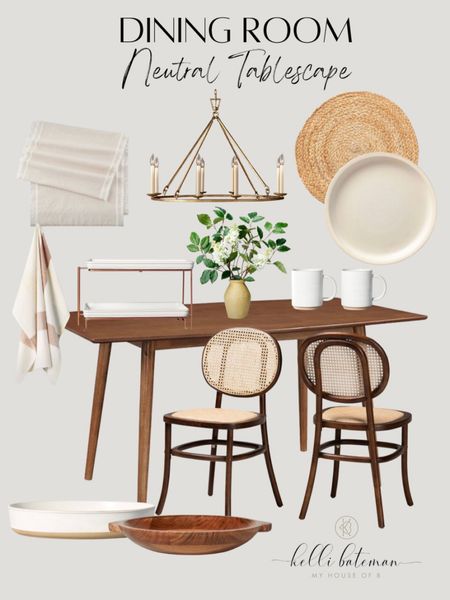 Target Neutral Dining Room. Table, dining chairs, placemat, dishes, chandelier, serveware etc.  

#LTKhome #LTKFind