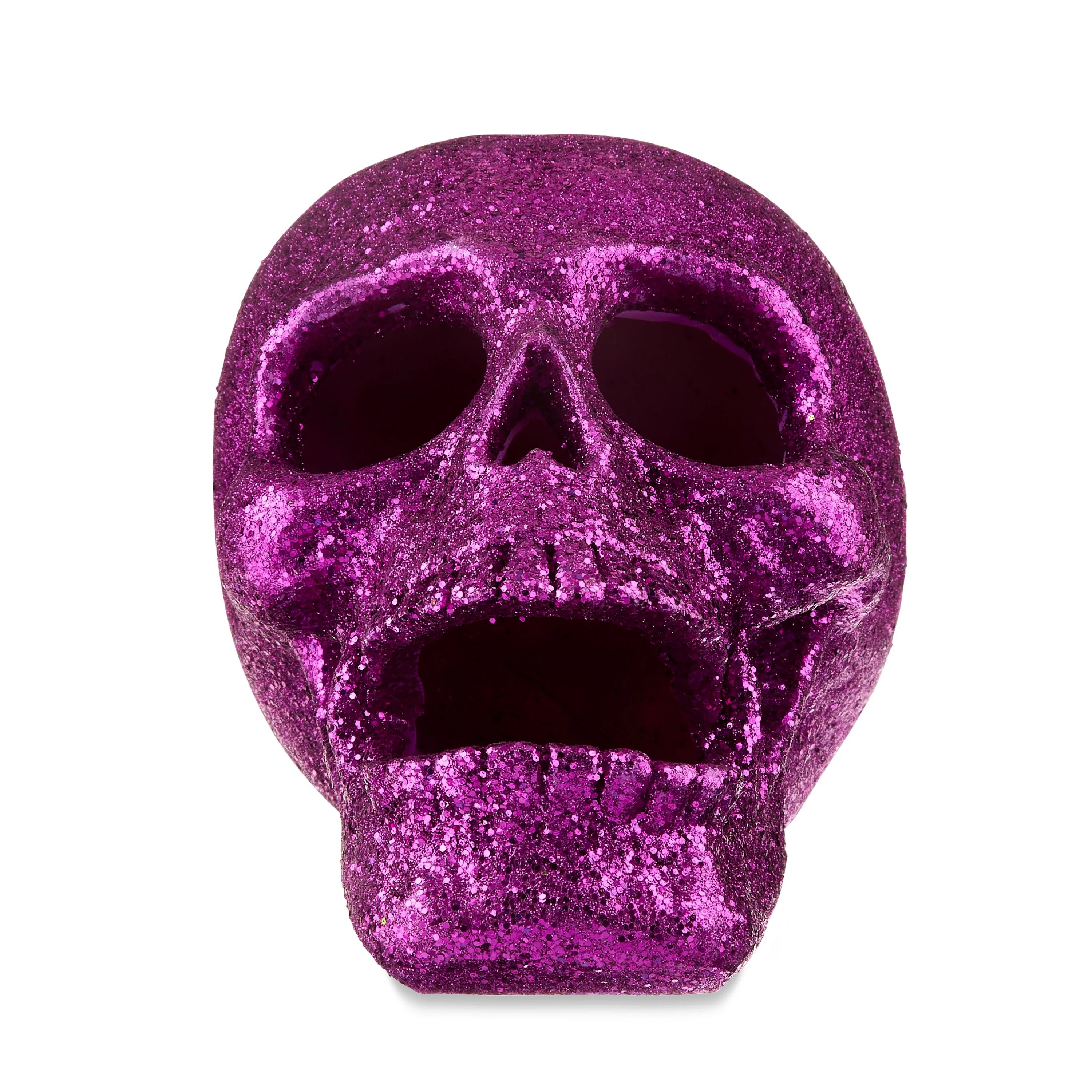 Halloween Large Purple Glittered Resin Skull Decoration, 5.25 in x 7.75 in x 5.35 in, by Way To C... | Walmart (US)