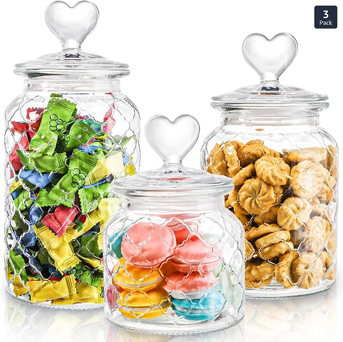 Hiceeden Set of 3 Cute Glass Jars with Airtight Lids, Candy & Cookie Food Storage Containers with... | Amazon (US)