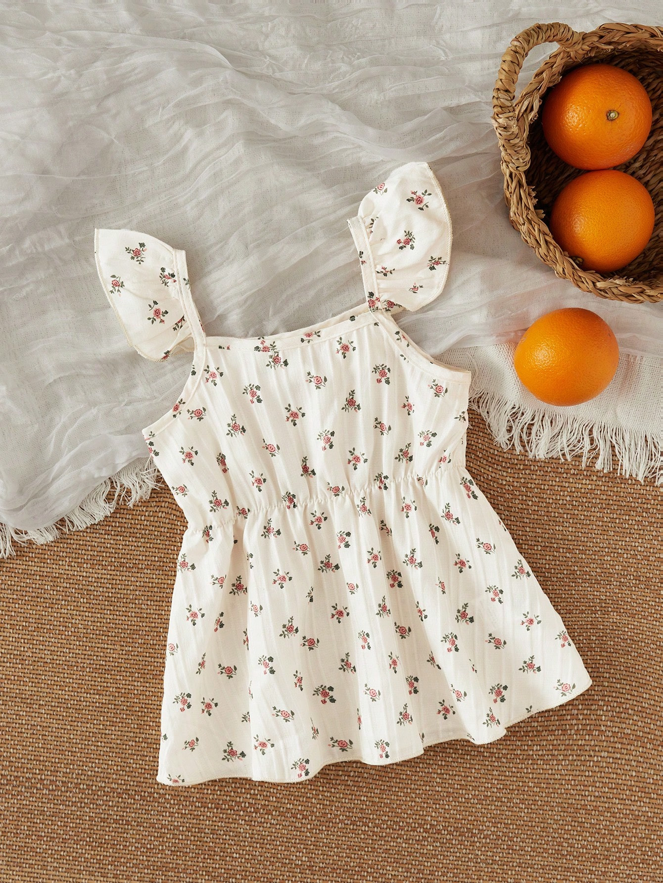 SHEIN Young Girl Ditsy Floral Print Ruffle Trim Peplum Blouse | SHEIN