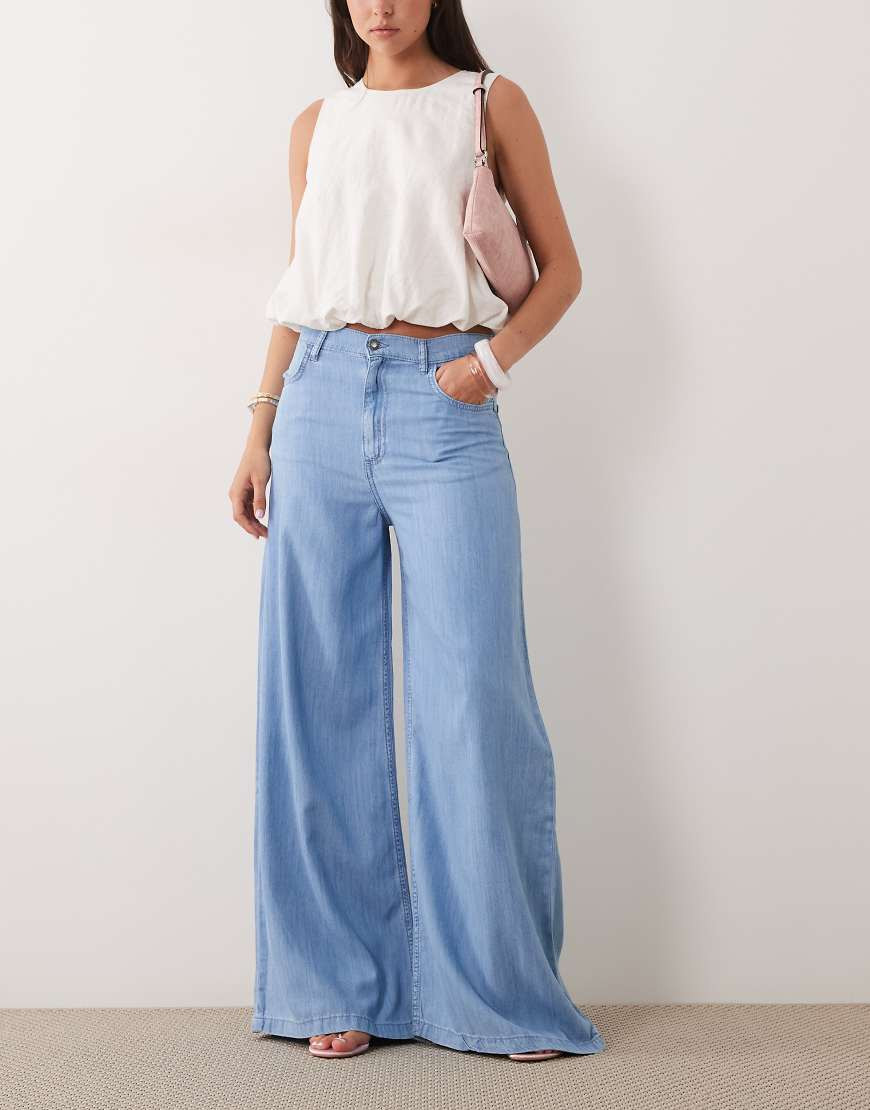 Mango Eva mid rise straight leg denim jeans in light blue - part of a set | ASOS (Global)