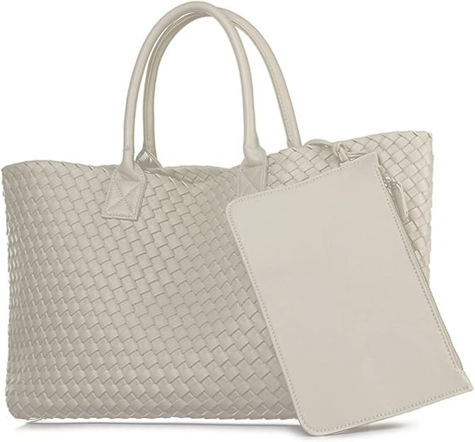 Fashion Woven Vegan Leather Shopper Tote Travel Handbag Women's Large Capacity Shoulder Bag | Amazon (US)
