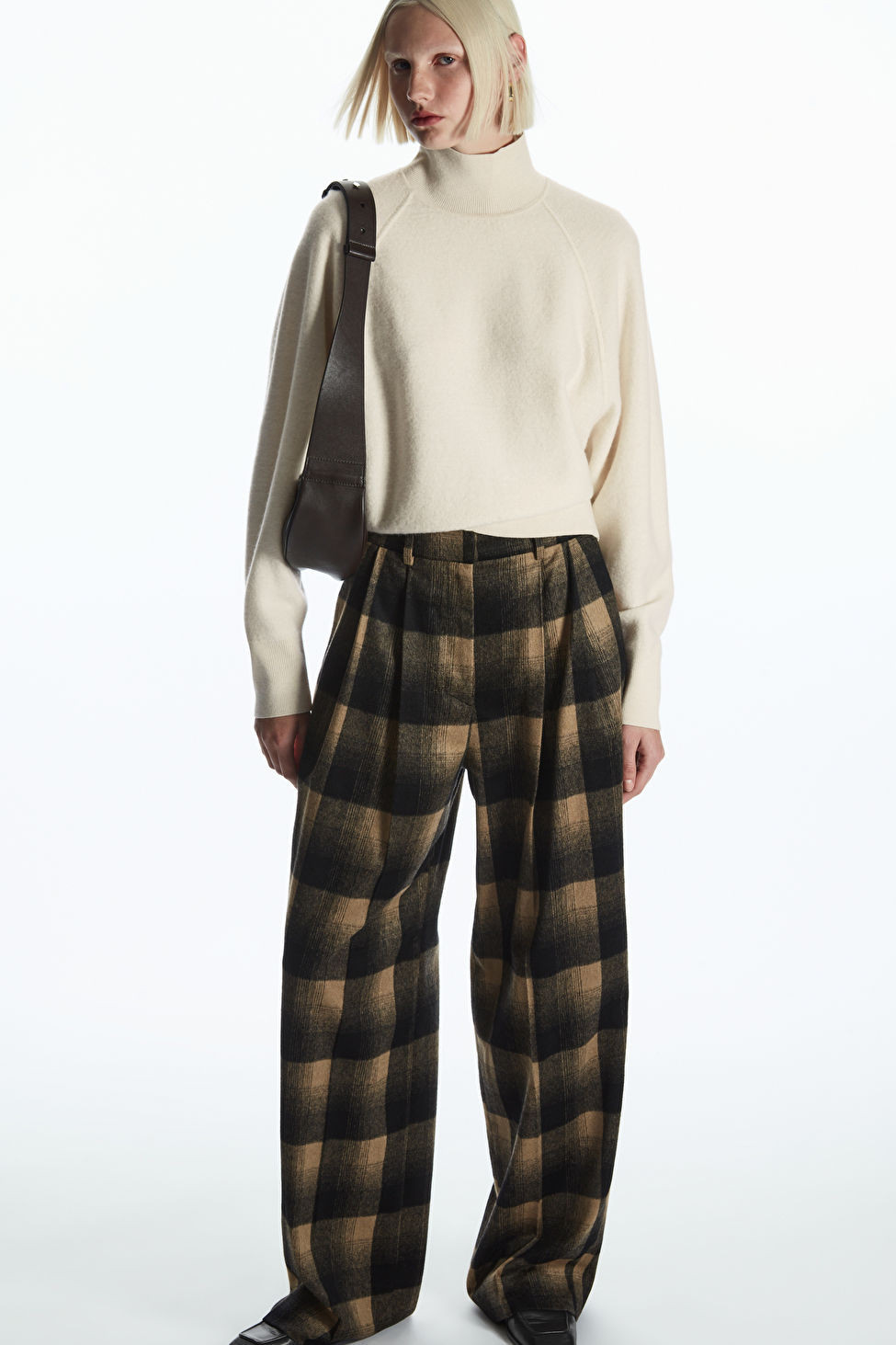 WIDE-LEG CHECKED WOOL-BLEND TROUSERS | COS UK