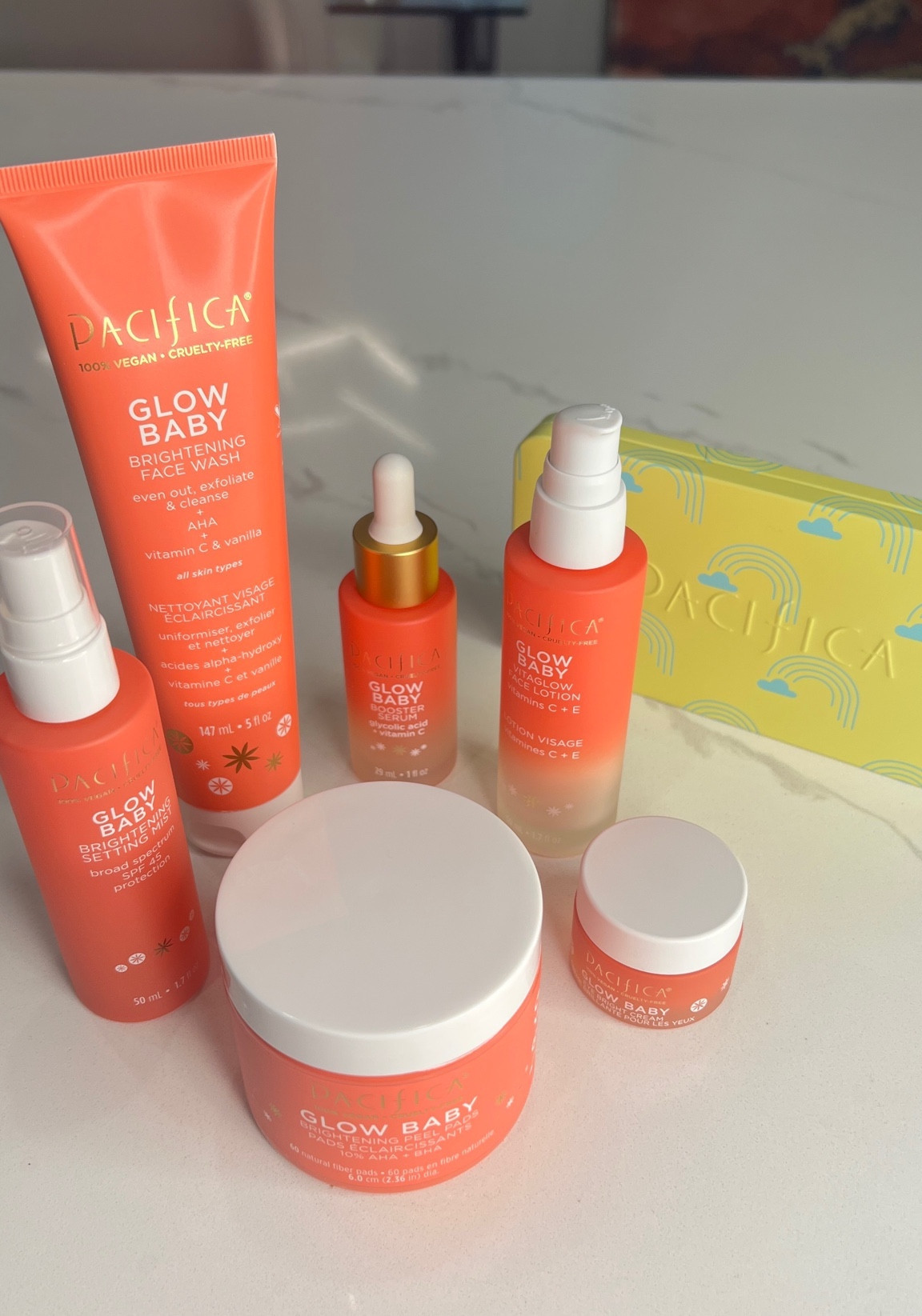 pacifica beauty glow baby skincare bundle: face wash, peel pads, face lotion, booster serum, eye bright cream - not part of bundle: setting spray with SPF, brow masks

#LTKfindsunder50 #LTKxTarget #LTKbeauty