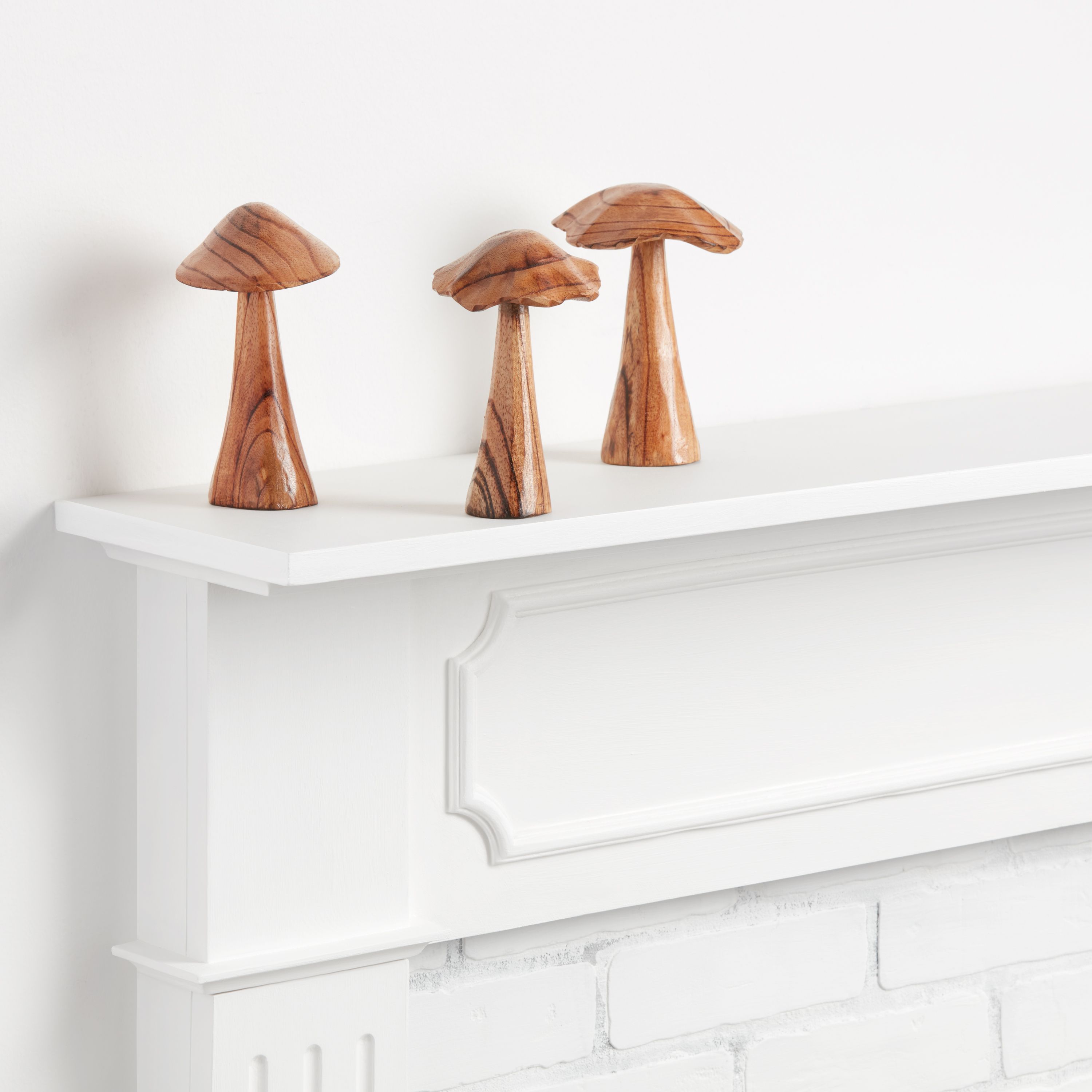 Natural Wood Bali Mushroom Decor Set Of 3 | World Market