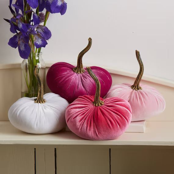 Small Velvet Pumpkins Set of 4 Pink Velvet Glam Home Decor - Etsy | Etsy (US)