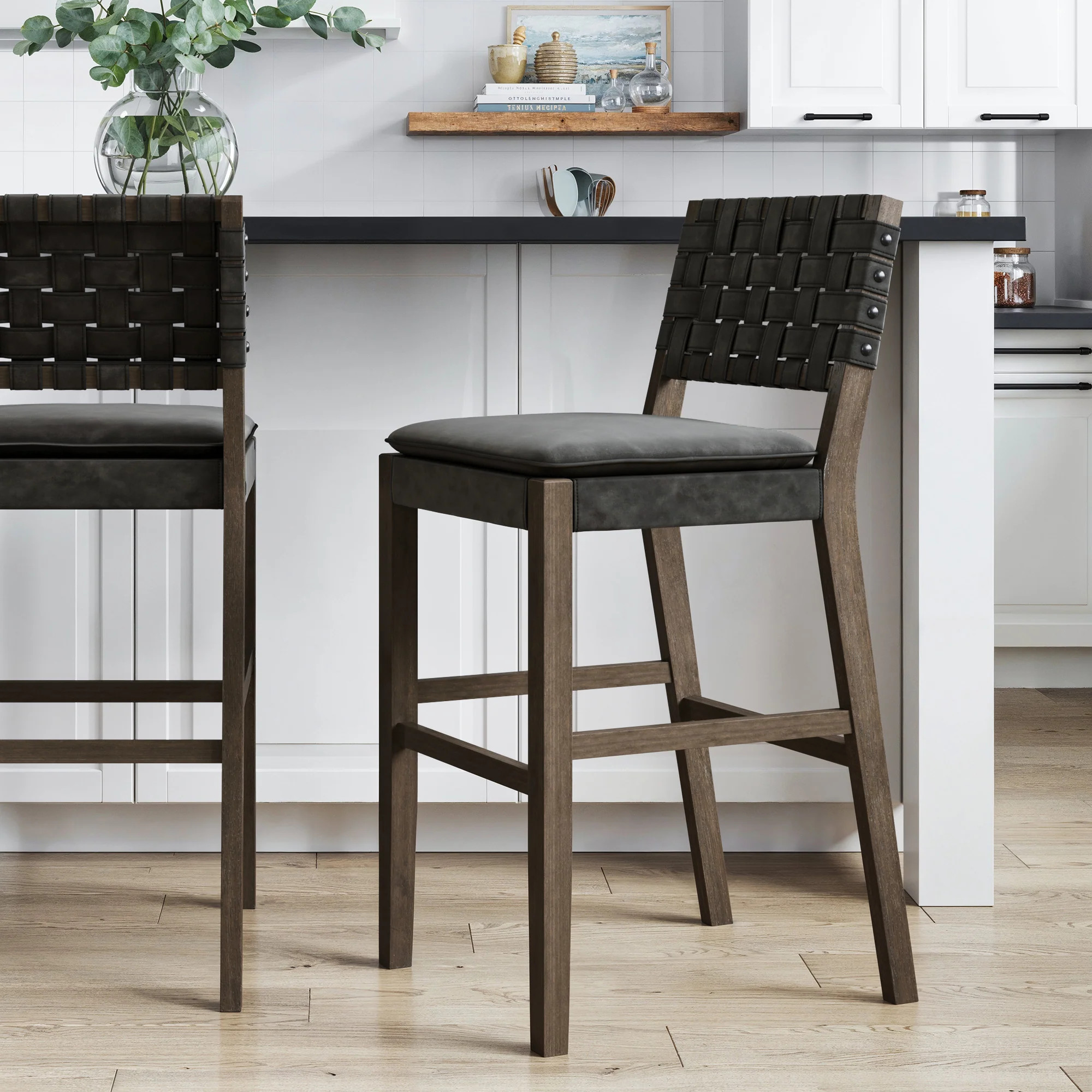 Faux Leather Woven Bar Stool Black | Nathan James