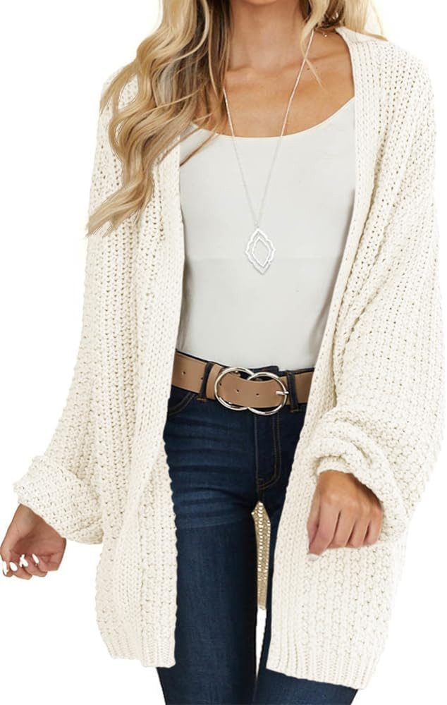 Maroway Womens Oversized Long Cardigan Open Front Knit Sweater | Amazon (US)