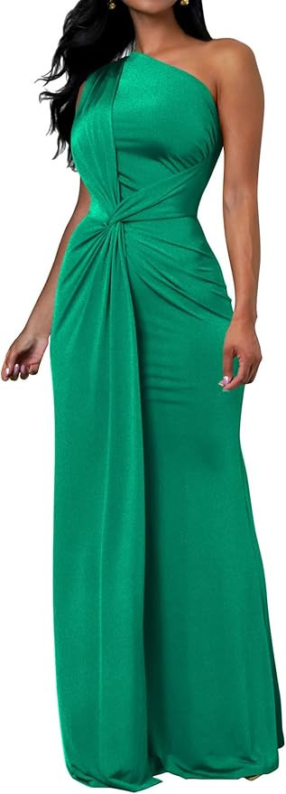 Memoriesea Women's Elegant Sleeveless One Shoulder Bodycon Evening Cocktail Maxi Dress | Amazon (US)