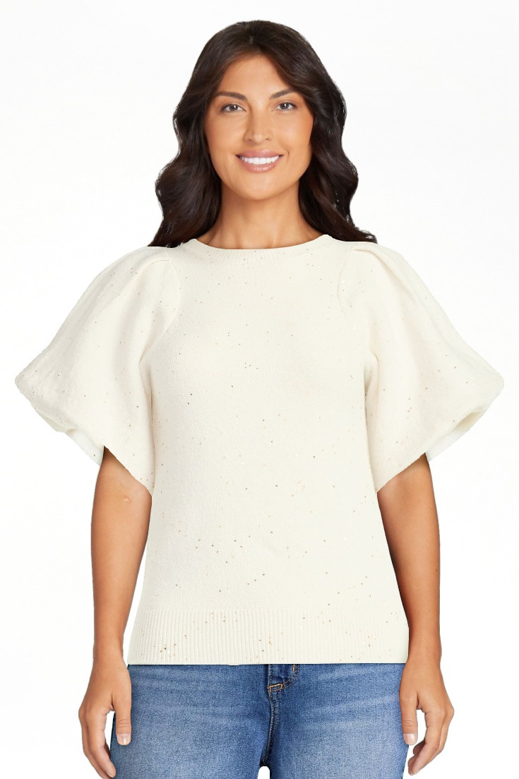 Scoop Women's and Women's Plus Sequin Sweater Top with Puff Sleeves, Lightweight, Sizes XS-4X | Walmart (US)