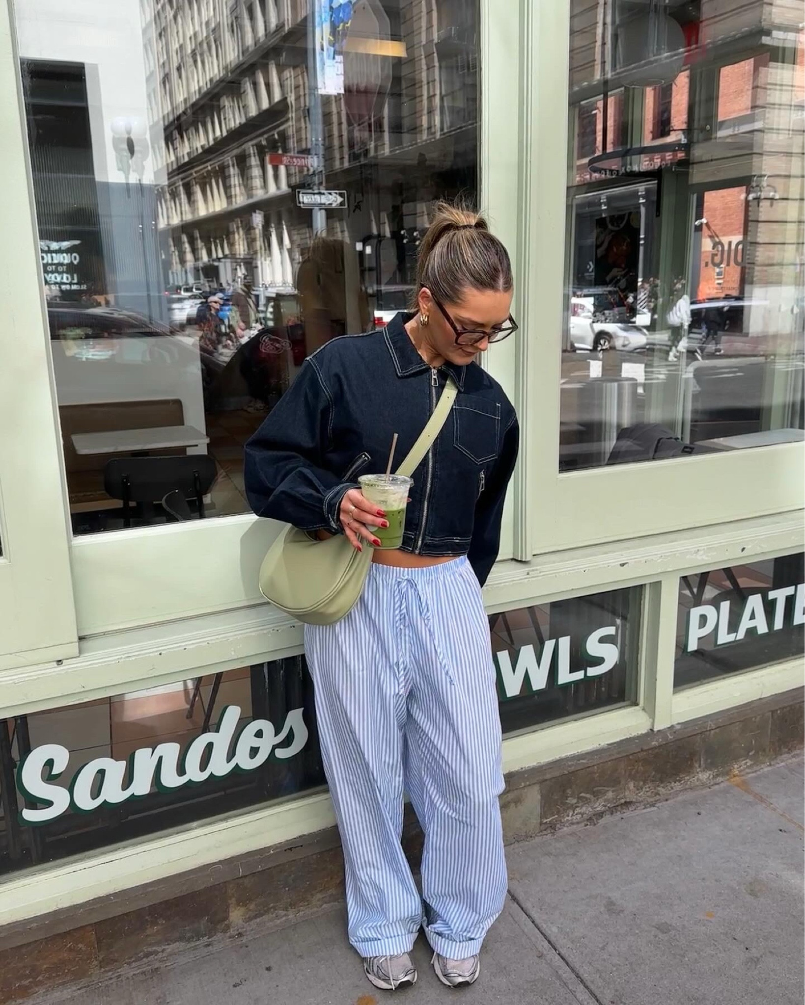 NYC casual spring fit: blue and white striped bottoms, denim jacket, side bag and glasses. SO cute 

#LTKfindsunder100 #LTKtravel #LTKSeasonal