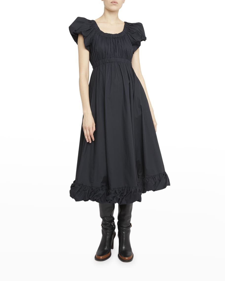 Ulla Johnson Nanette Puff-Sleeve Midi Poplin Dress | Neiman Marcus