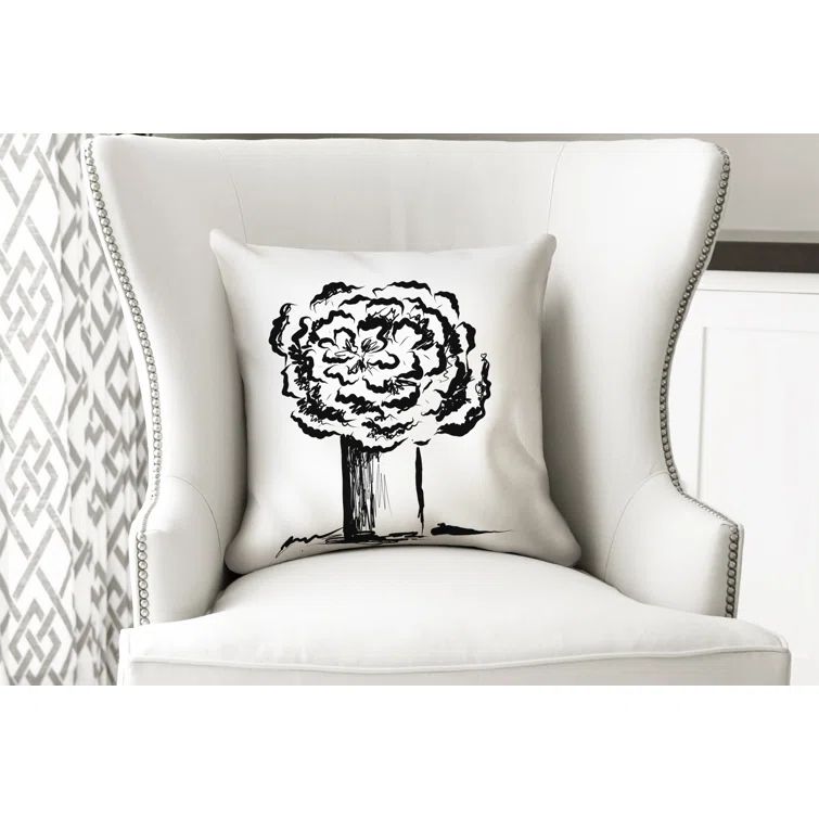 Velden Black and White Flower Accent Cotton Throw Pillow | Wayfair North America