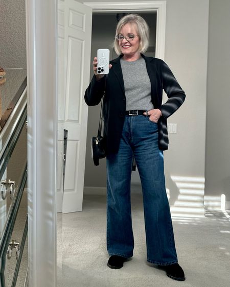 These great wide leg jeans are currently 44% off
Wearing a petite 29
Sweater blazer on sale 50% off, wearing a small


#LTKHolidaySale #LTKstyletip #LTKover40