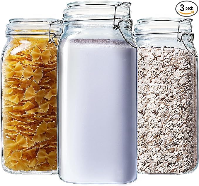 HomArtist Square Glass Jars with Airtight Lid 78 FL OZ [Set of 3],Glass Canisters with Clamp Lids... | Amazon (US)