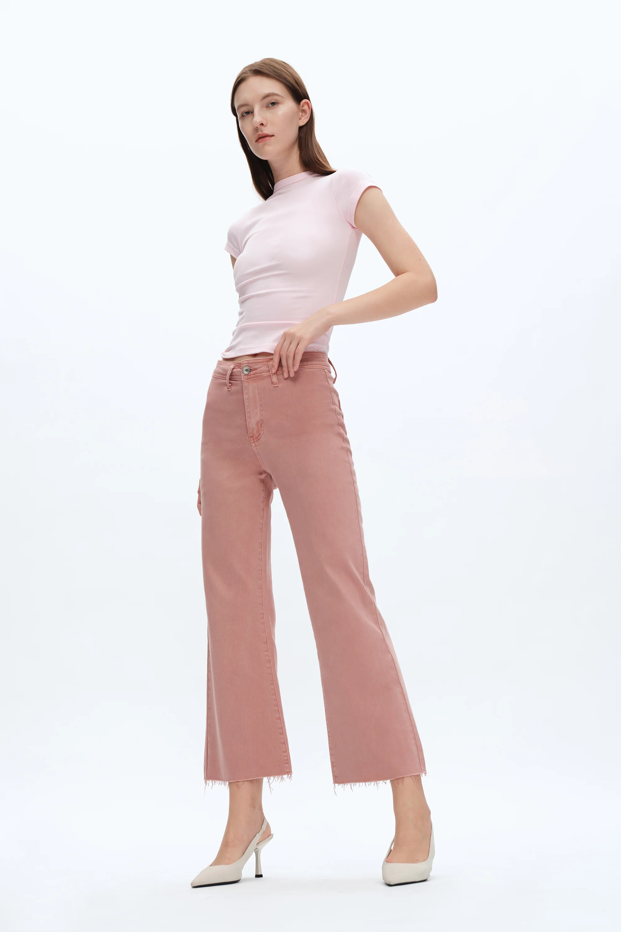 Leslie High Rise Wide Leg Denim Jeans With Raw Hem | BAYEAS | BAYEAS