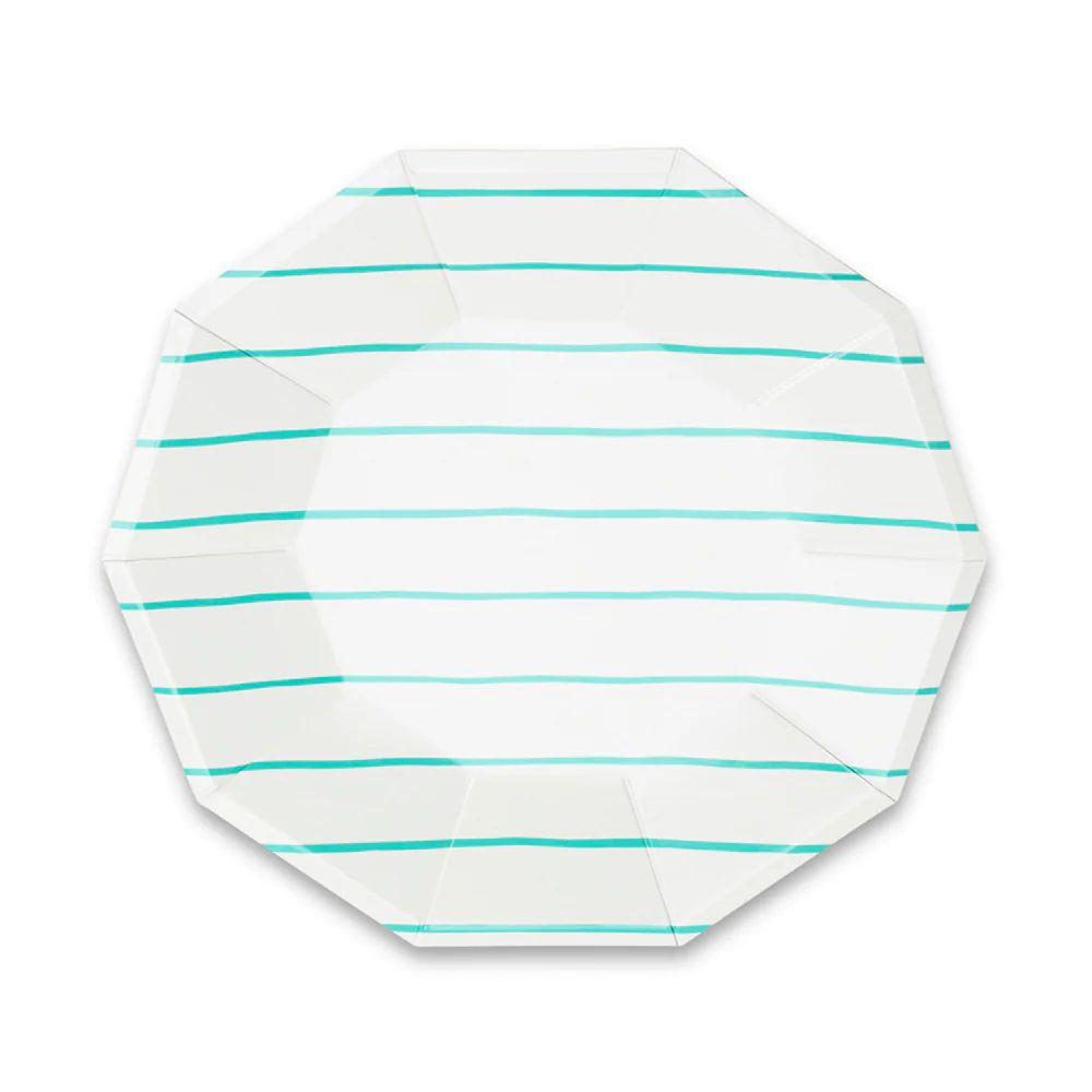 aqua frenchie striped large plates | Daydream Society