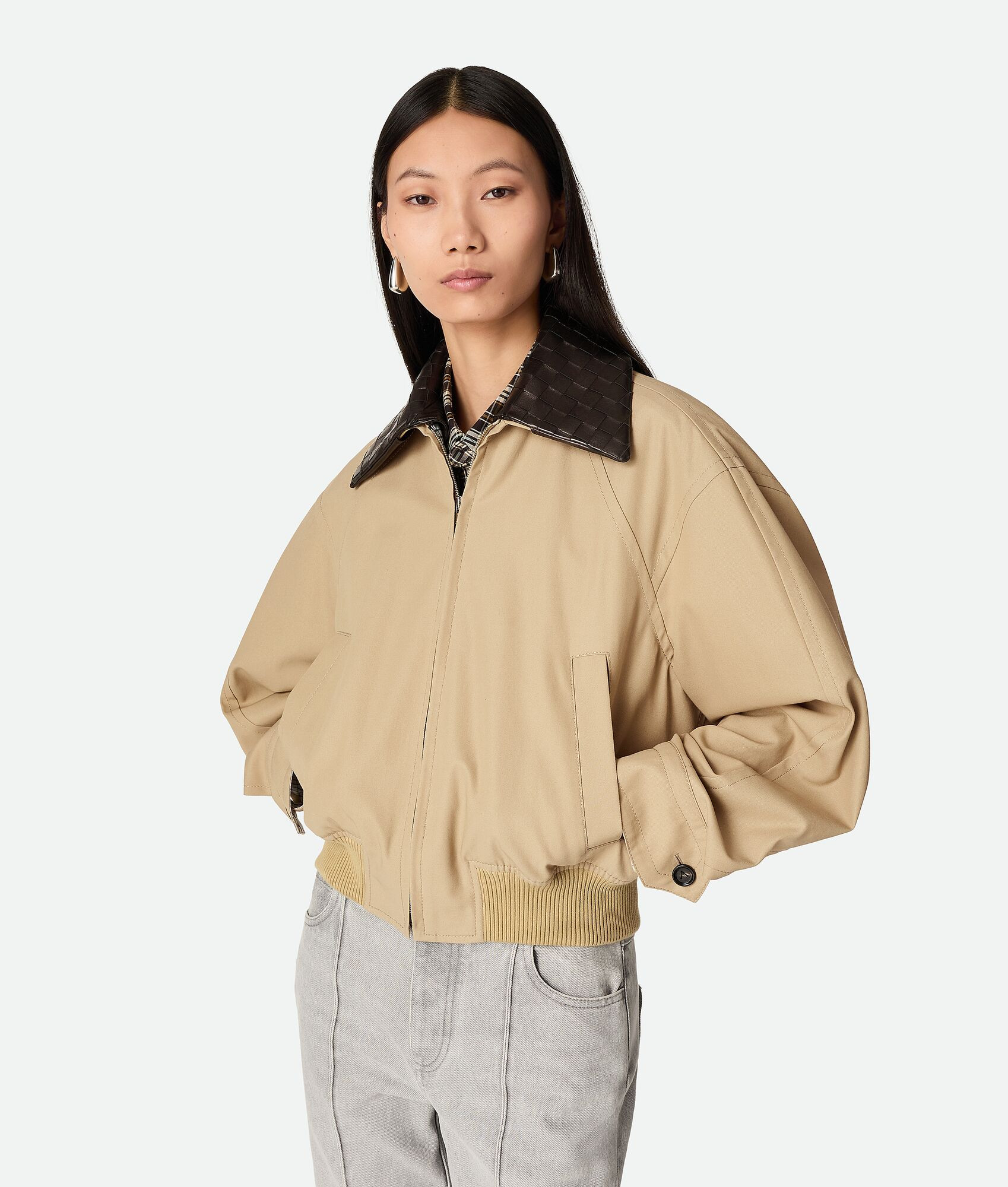 Bottega Veneta® Women's Cotton Twill Blouson in Beige. Shop online now. | Bottega Veneta