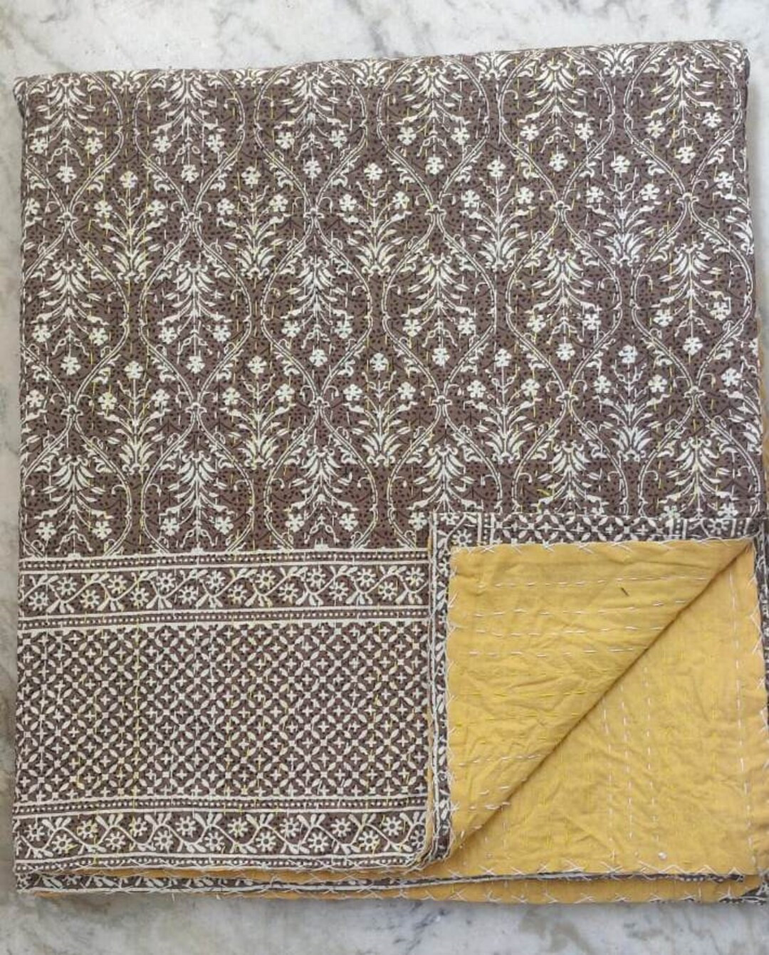 indian kantha quilt kantha bedspread quilt queen kantha quilt king Kantha throw Quilt olive Block... | Etsy (US)