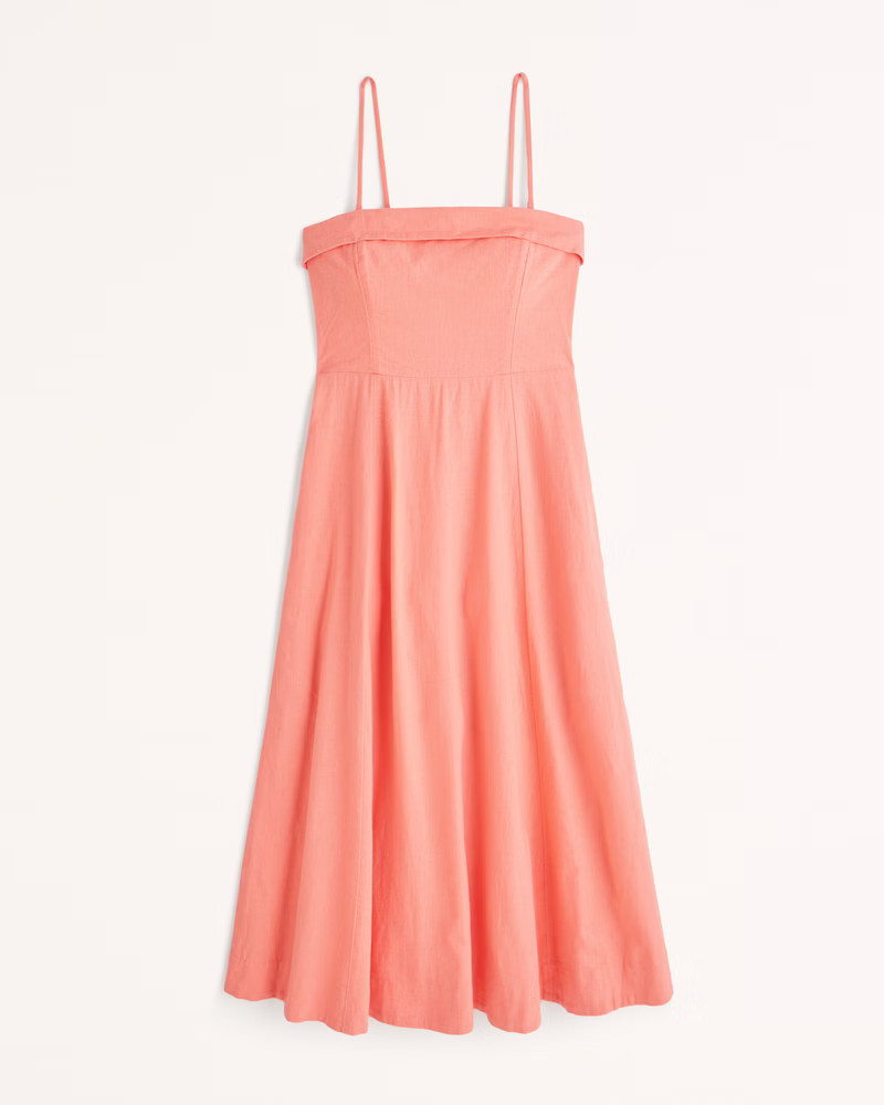 Strapless Linen-Blend Midi Dress | Abercrombie & Fitch (US)