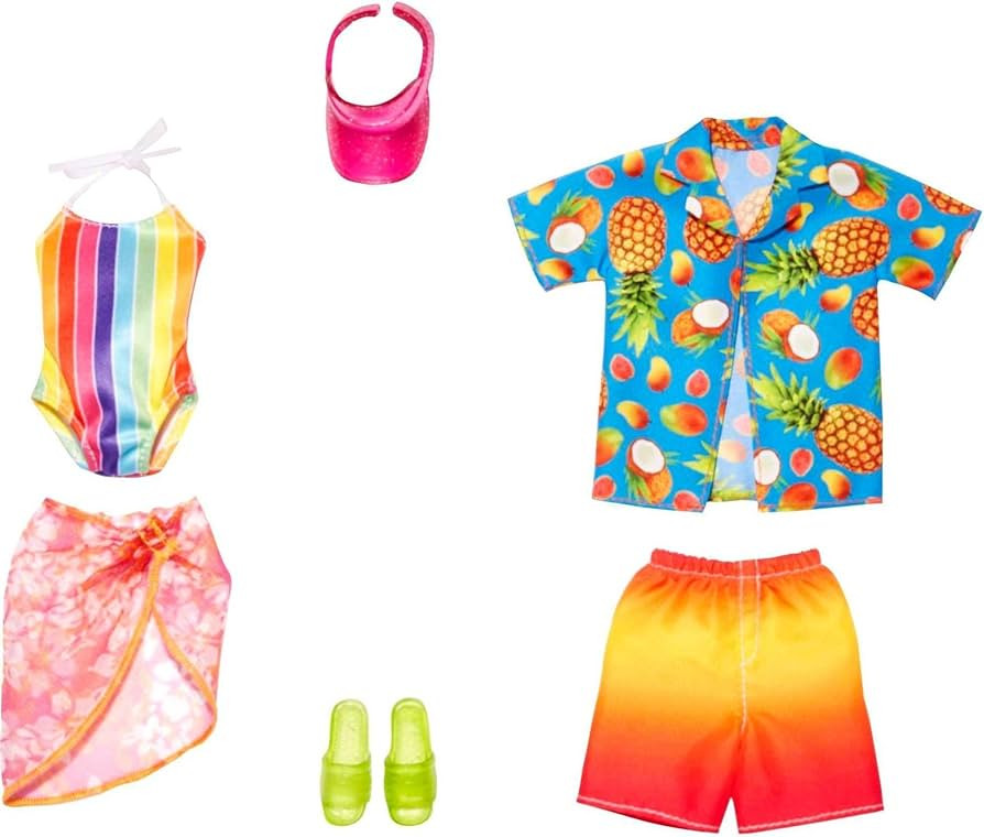 Barbie & Ken Fashions 2-Pack Clothing & Accessories Set, 1 Swimsuit, Sarong & Visor for Barbie Do... | Amazon (US)
