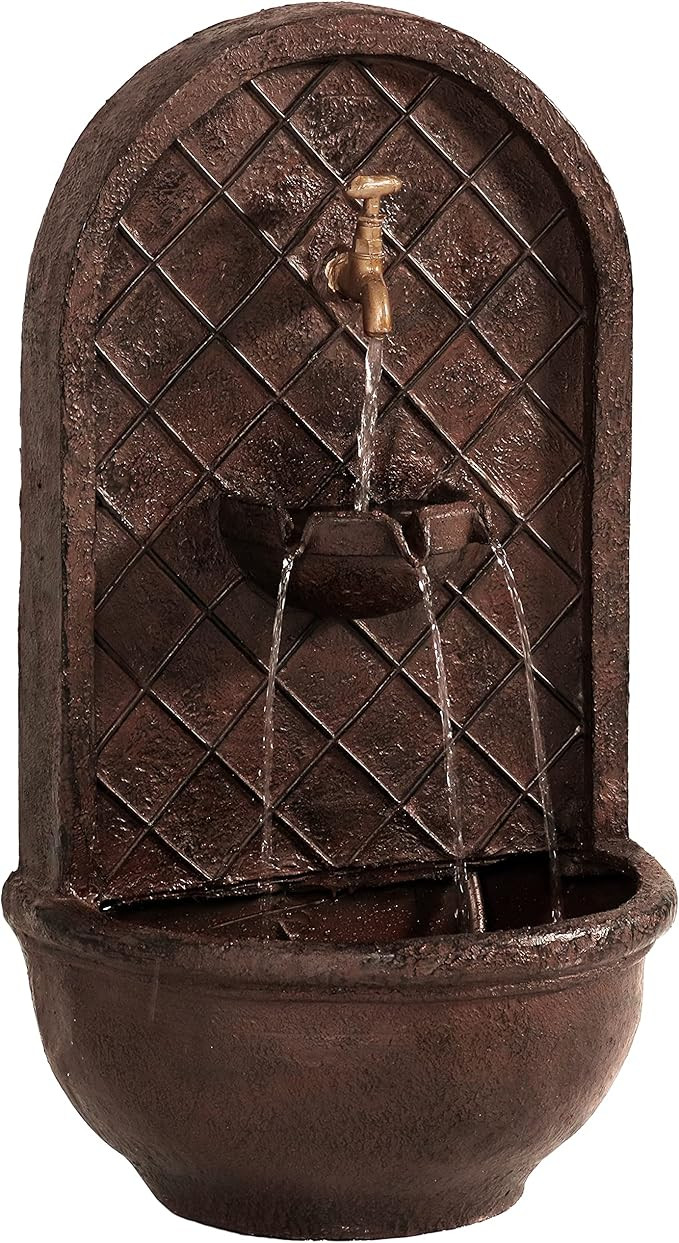 Sunnydaze Messina 26" Outdoor Wall Water Fountain with Pump - Bronze - Electric | Amazon (US)