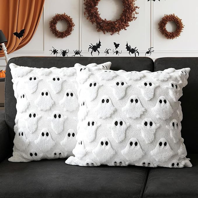 Halloween Decoration Outdoor Pillow Covers 18x18 Set of 2 Fall Ghost Pillow Covers Soft Plush Fau... | Amazon (US)