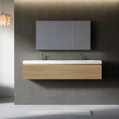 Floating Bathroom Vanity with Sink (Oak Natural Wood + OFF White) | Wayfair North America